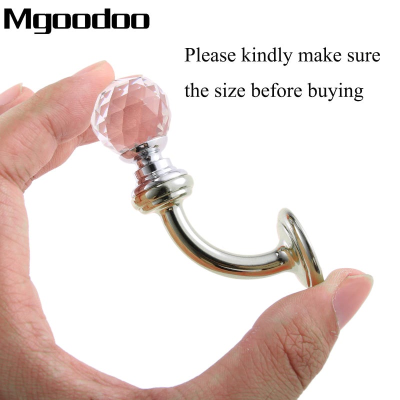 Mgoodoo 5pcs Small Crystal Hooks, 2.87x1.46inch Round Crystal Wall Coat Hat Hanger Holder,Sliver Wall Mounted Curtain Towel Hanger - Image 3